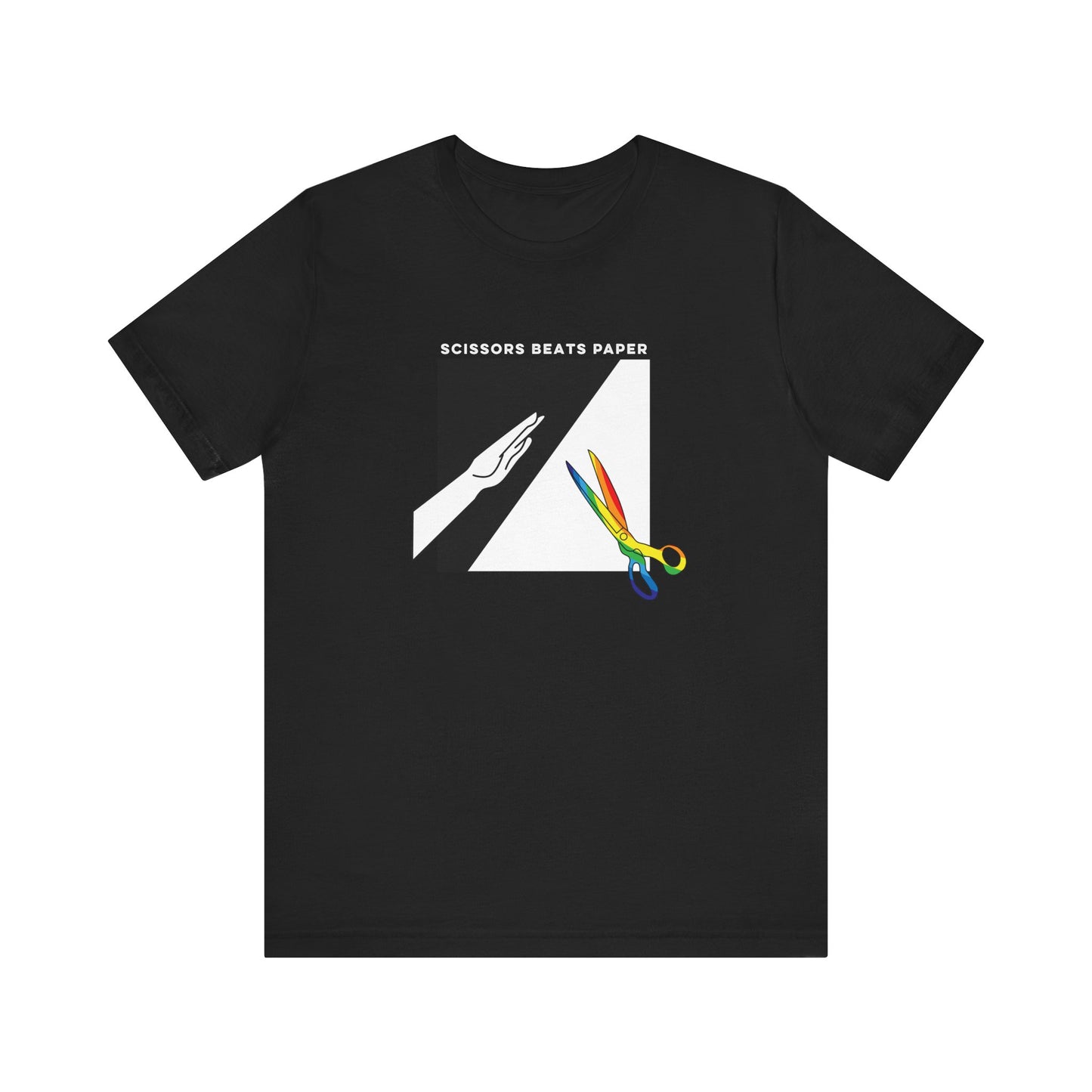 Scissors Beats Paper Graphic Tee — Retro Minimalist Rainbow Scissors T-Shirt
