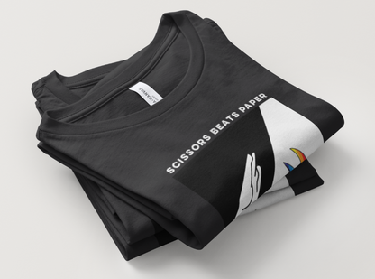 Scissors Beats Paper Graphic Tee — Retro Minimalist Rainbow Scissors T-Shirt
