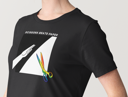 Scissors Beats Paper Graphic Tee — Retro Minimalist Rainbow Scissors T-Shirt
