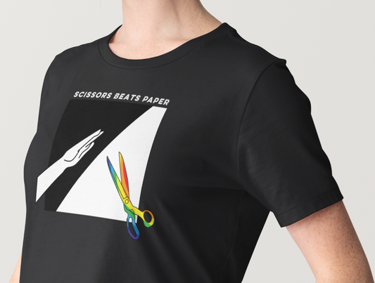 Scissors Beats Paper Graphic Tee — Retro Minimalist Rainbow Scissors T-Shirt